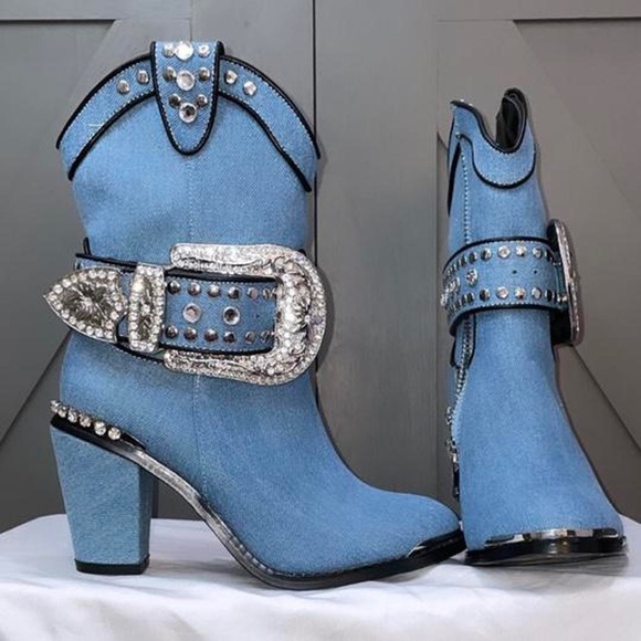 Denim blue club exx dolls kill cowboy boots NWT - Picture 4 of 4